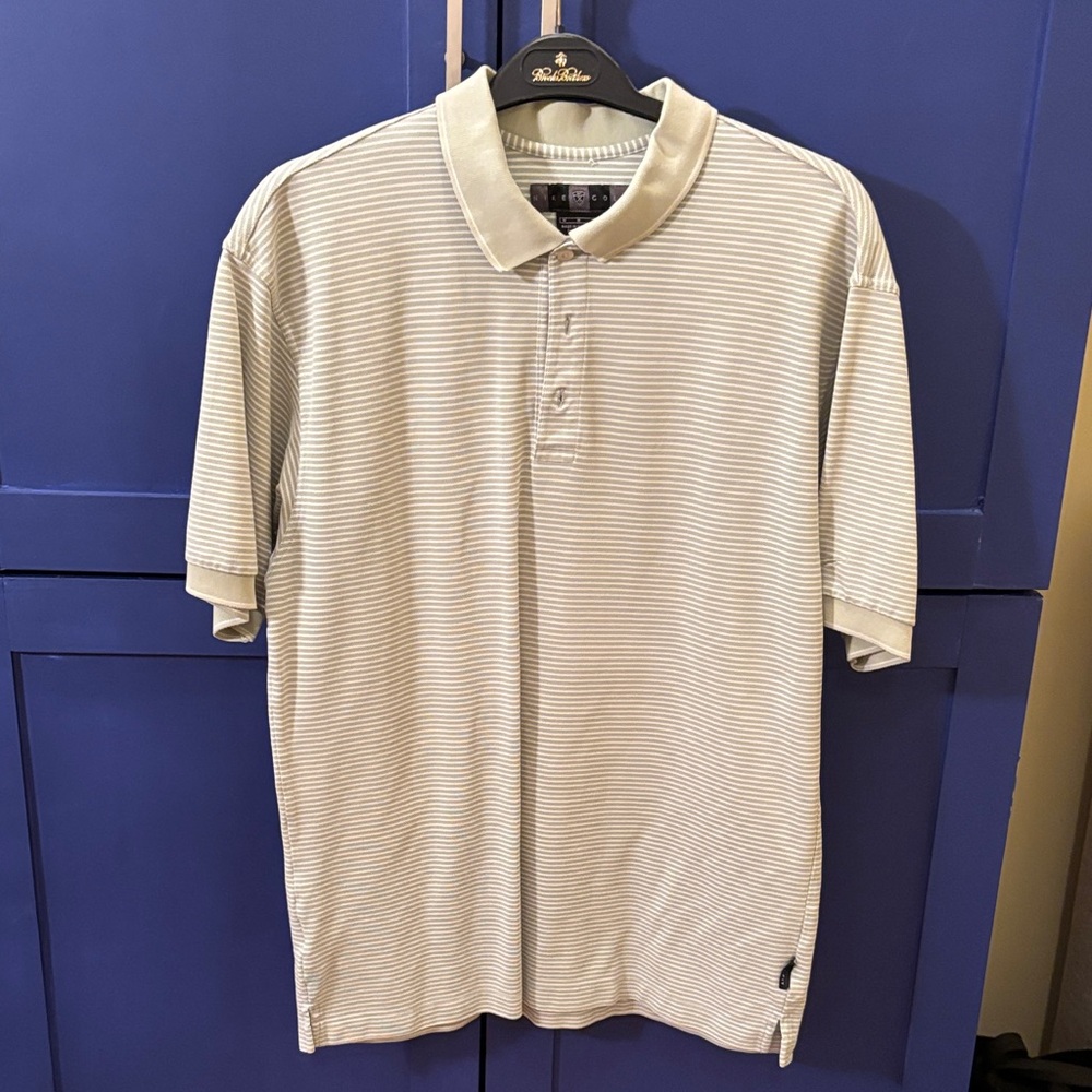 Nike Green and White Striped Dri-Fit Golf Polo Shirt